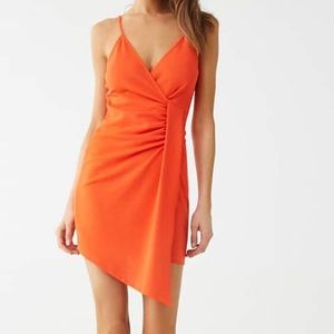 Tangerine Ruched Asymmetrical Dress